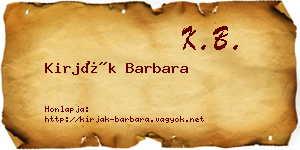 Kirják Barbara névjegykártya